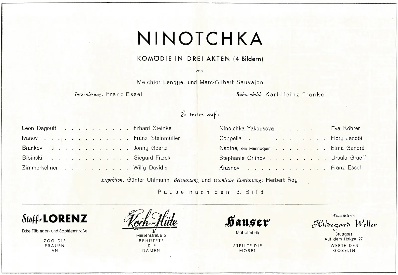 Bild 4: Besetzungszettel „Ninotchka“